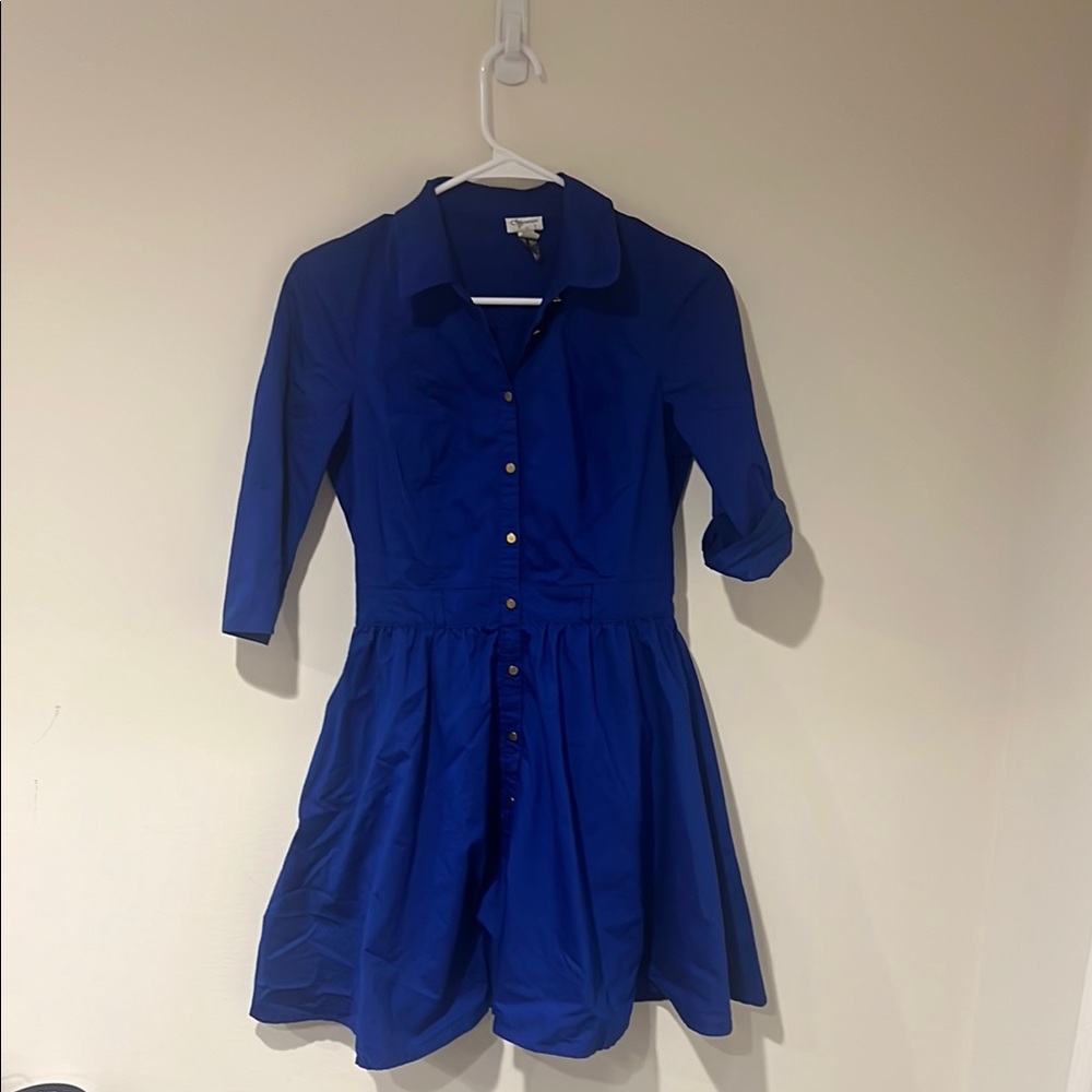 Dynamite Blue A-Line Dress with Cuffed Sleeves and Collar